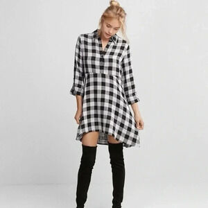 Express Black & Off White Plaid High Low Boyfriend Dress Women’s Size Small S